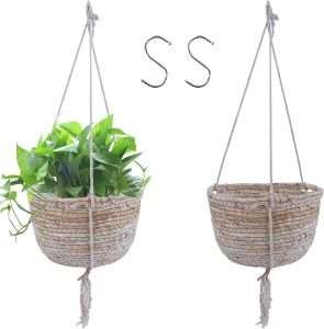 Set 2 Fioriere RISEON In Rattan E Legno – Sostegni Per Piante A Terra, Stile Moderno Rustico, Naturale