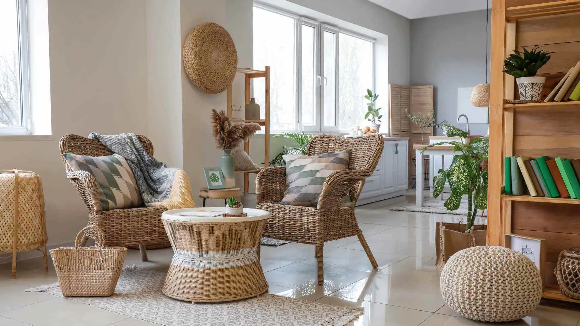 mobili in rattan per interni, rattan naturale, poltrone in rattan